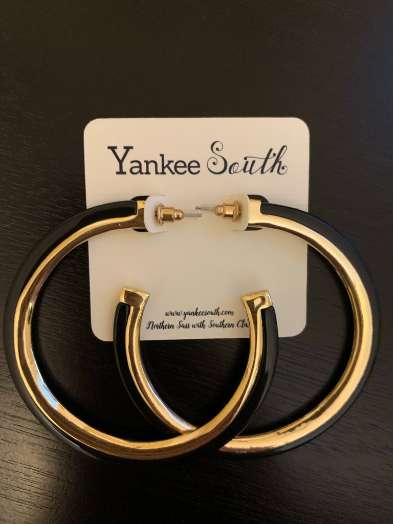 YS Black and Gold Large Hoops