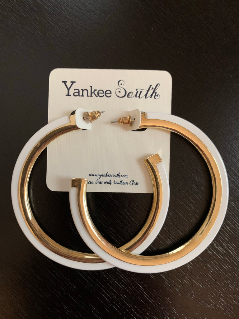 YS White & Gold Large Hoops